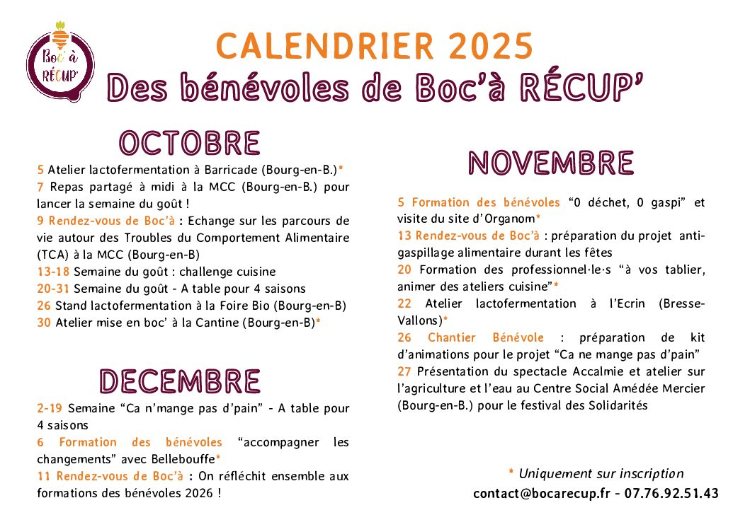 Calendrier Boc'àRECUP'